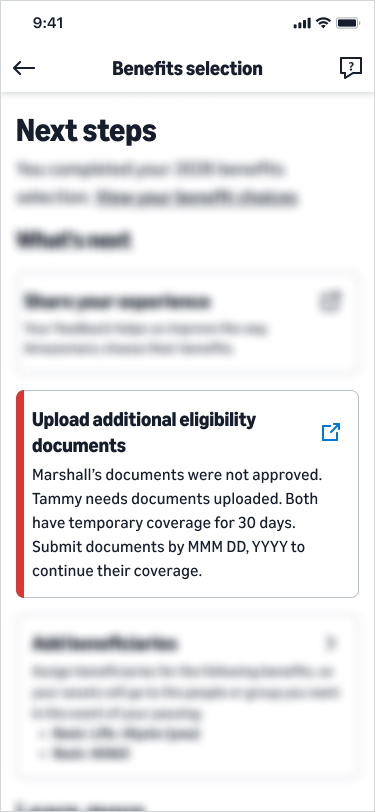 Next steps page: the same two-dependent combined note with a single submit action